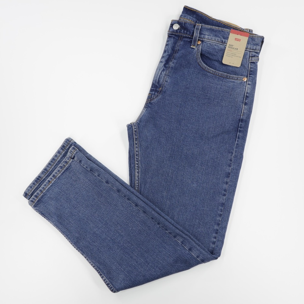 Levi's 505 Men's Regular Fit Stretch Denim Straight Jeans Blue Size W36‎ L32